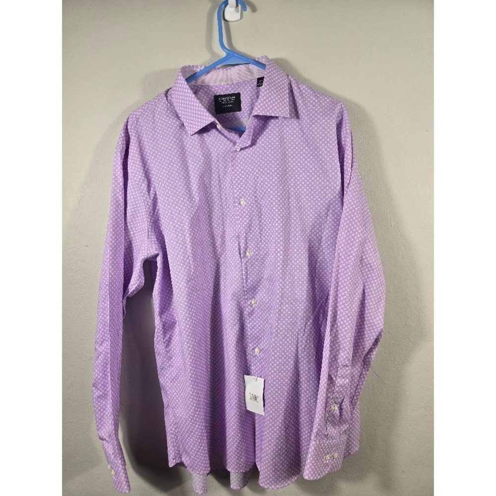 NWT Nordstrom Non-Iron Dress Shirt Purple Dotted Pattern Long‎ Sleeve 17 1/2
